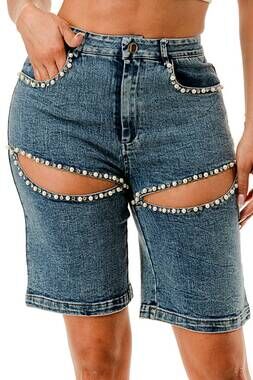 NEW SALT embellished pearl denim shorts in blue